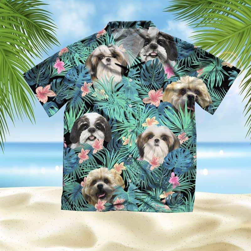 Shih Tz Dog Amidst Summer Leaves Hawaiian Shirt