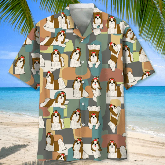 Shih Tzu Pattern For Dog Lover All Printed 3D Hawaiian Shirt