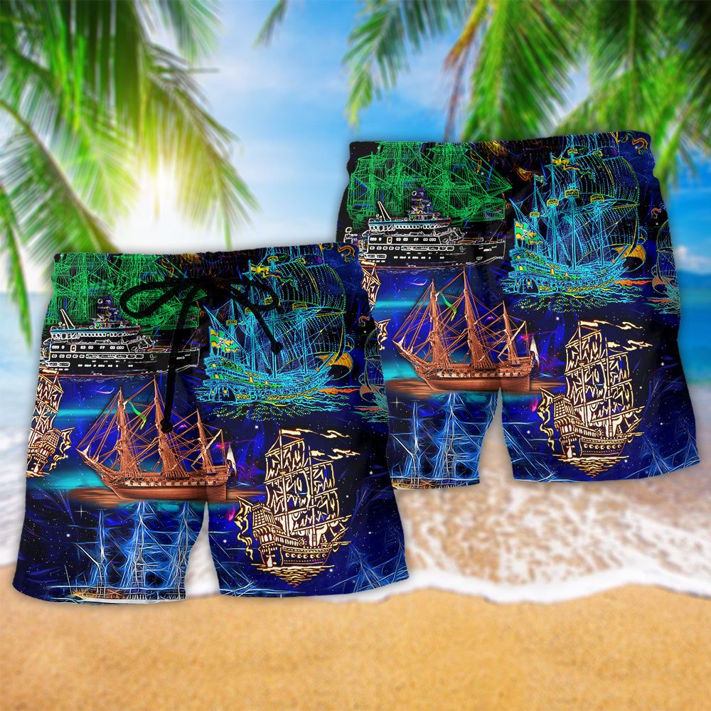 Ship Life Is An Ocean And You’Re Ship Neon Color Trendy Aloha Hawaiian Beach Shorts