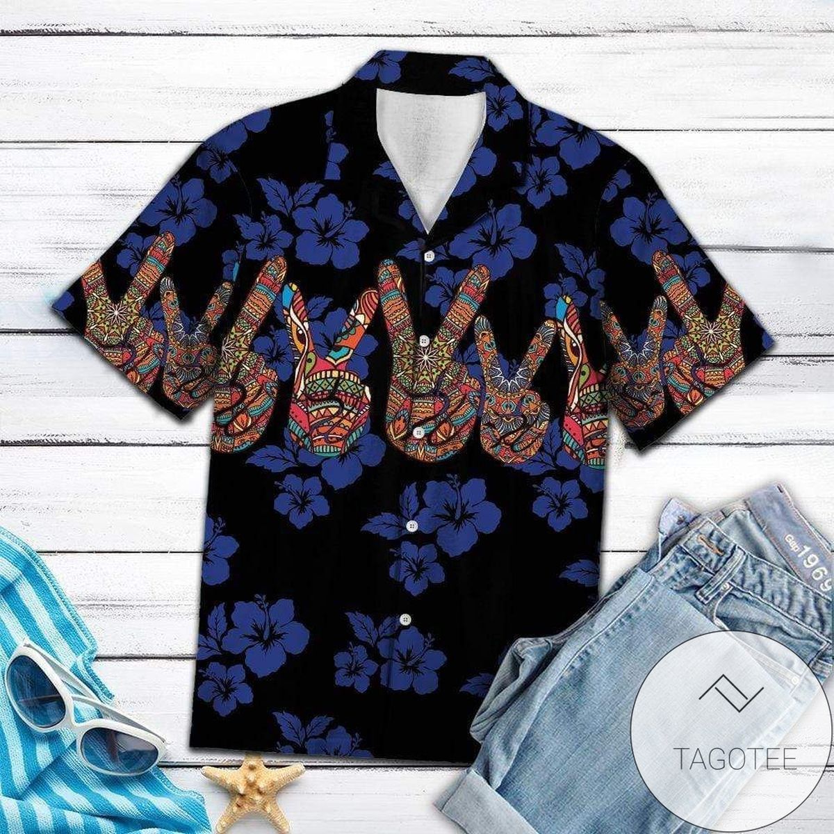 Shop Blue Mandala Peace Symbol Sign Hippie Hawaiian Shirts