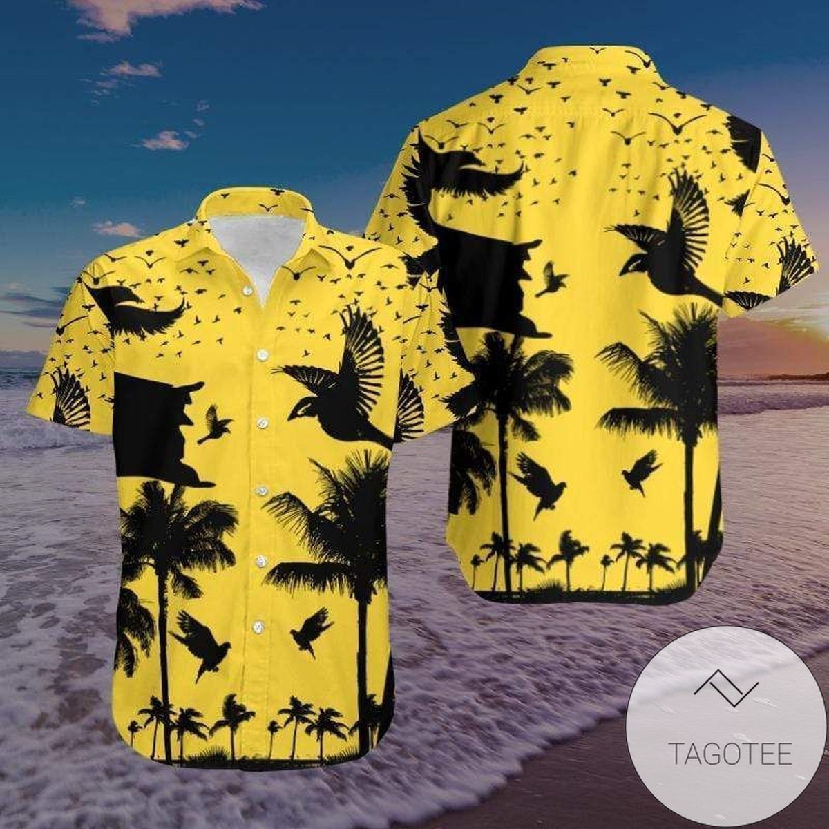 Shop Coconut BeacBlack And Yellow Full Hawaiian Shirts