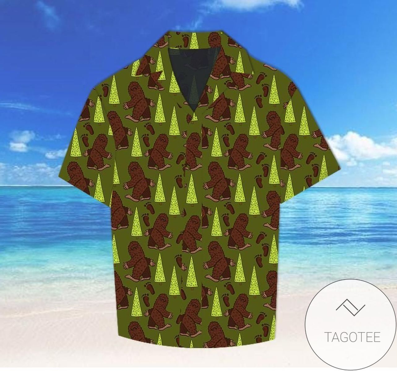 Shop Cute Bigfoot Cartoon Walking In The Jungle Hawaiian Shirts