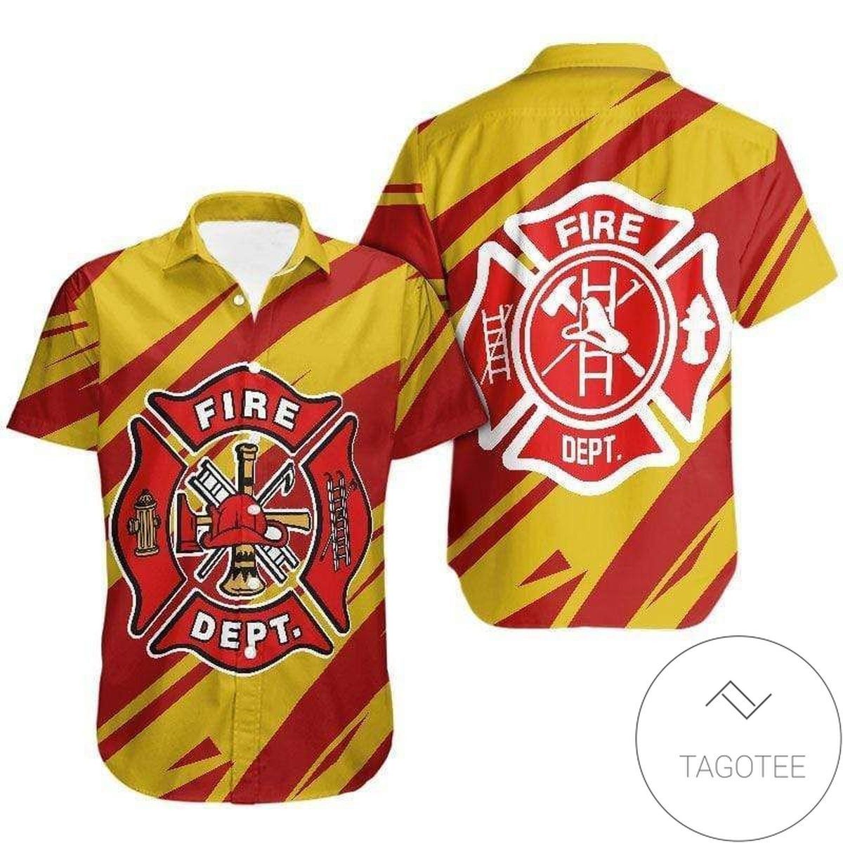 Shop Hawaiian Shirts Firefighter Yellow And Red