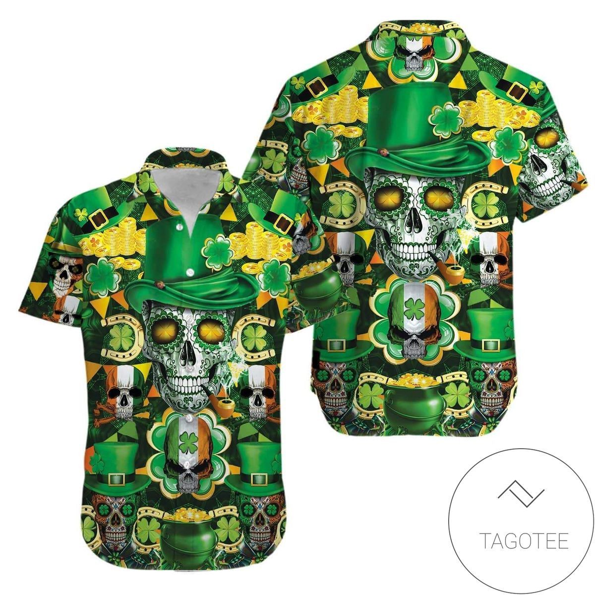 Shop IrisSkull RicSt Patrick Green Hawaiian Shirts