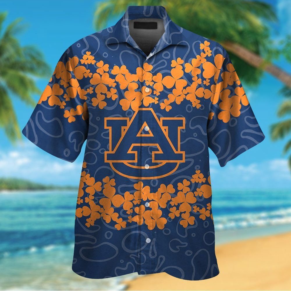 Short Sleeve Auburn Tigers Tropical Hawaiian Shirt Button Up