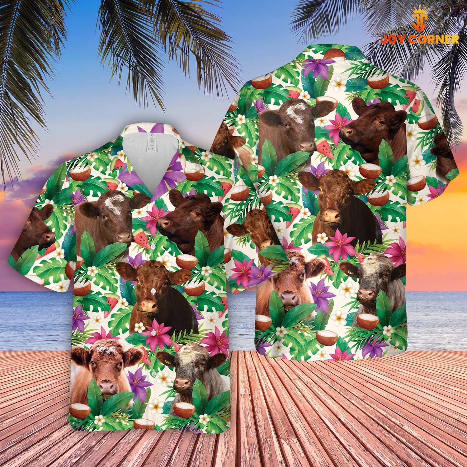 Shorthorn Breed Hawaiian Shirt Featuring Summertime Florals 3D Print Quality Design