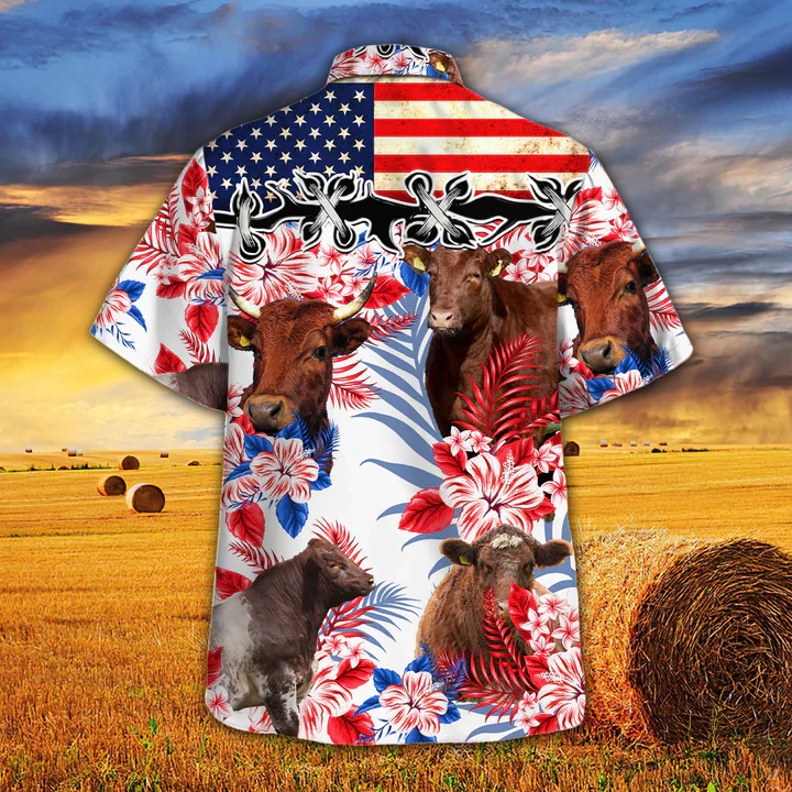Shorthorn Cattle Lovers American Flag Trendy Hawaiian Shirt, Cow Aloha Trendy Hawaiian Shirt, Cow Trendy Hawaiian Shirt Vintage, Trendy Hawaiian Shirt Men