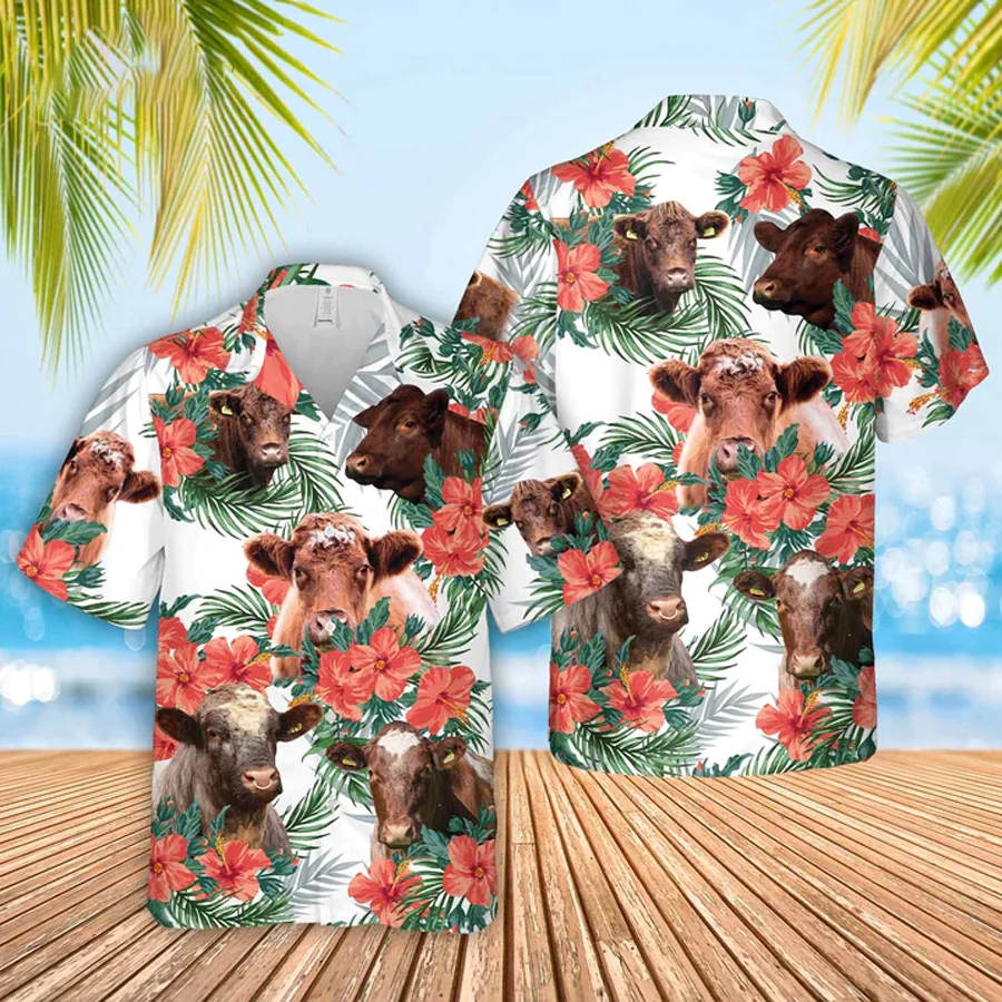 Shorthorn Cow Hawaiian Flowers Trendy Hawaiian Shirt, Summer Gift For Men And Women
