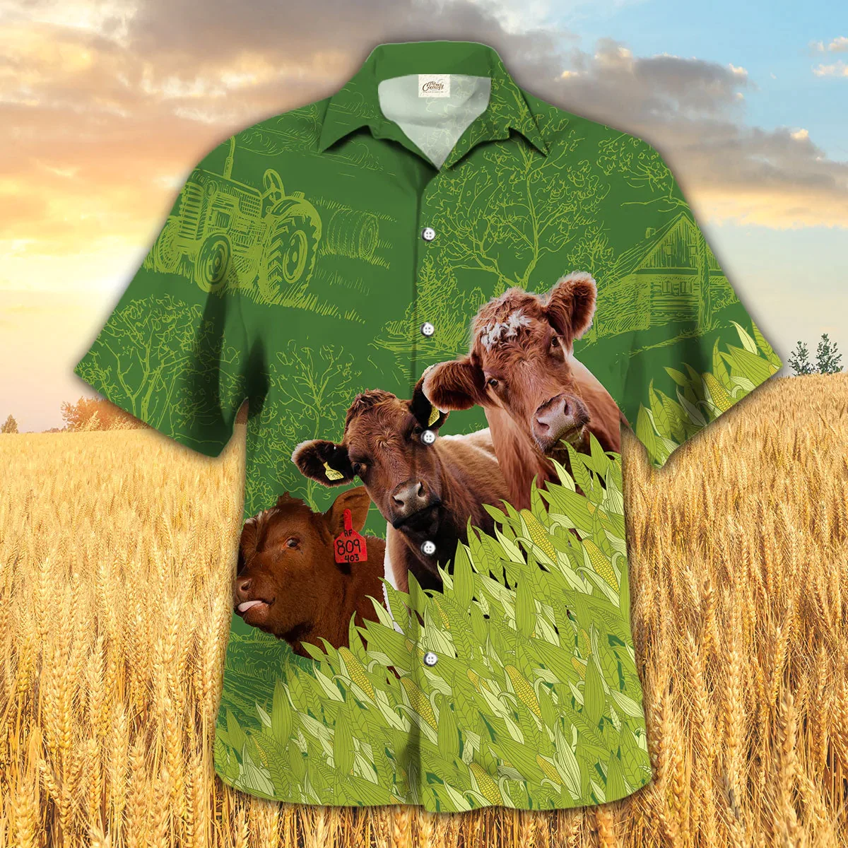 Shorthorn Farm Corn Pattern Trendy Hawaiian Shirt, Cow Trendy Hawaiian Shirt, Summer Trendy Hawaiian Shirt For Men And Women Shorthorn Farm Corn Pattern Trendy Hawaiian Shirt, Cow Trendy Hawaiian Shirt, Summer Trendy Hawaiian Shirt For Men And Women
