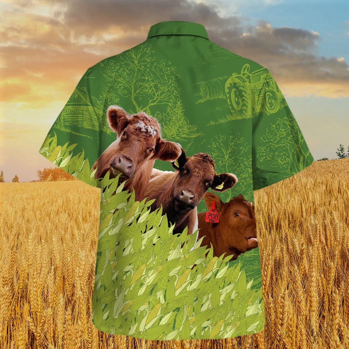 Shorthorn Farm Corn Pattern Trendy Hawaiian Shirt, Cow Trendy Hawaiian Shirt, Summer Trendy Hawaiian Shirt For Men And Women