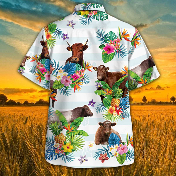 Shorthorn Hawaiian Theme Plants Pineapple 3D Trendy Hawaiian Shirt, Cow Trendy Hawaiian Shirt, Summer Gifts For Men And Women