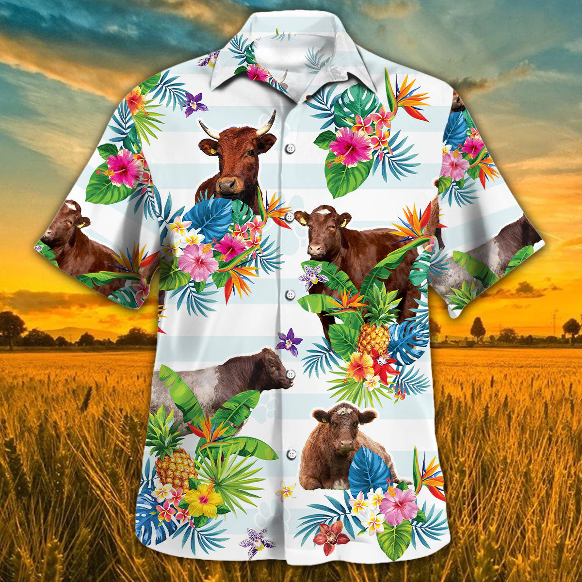Shorthorn Hawaiian Theme Plants Pineapple All Over Printed 3D Hawaiian Shirt Shorthorn Hawaiian Theme Plants Pineapple All Over Printed 3D Hawaiian Shirt