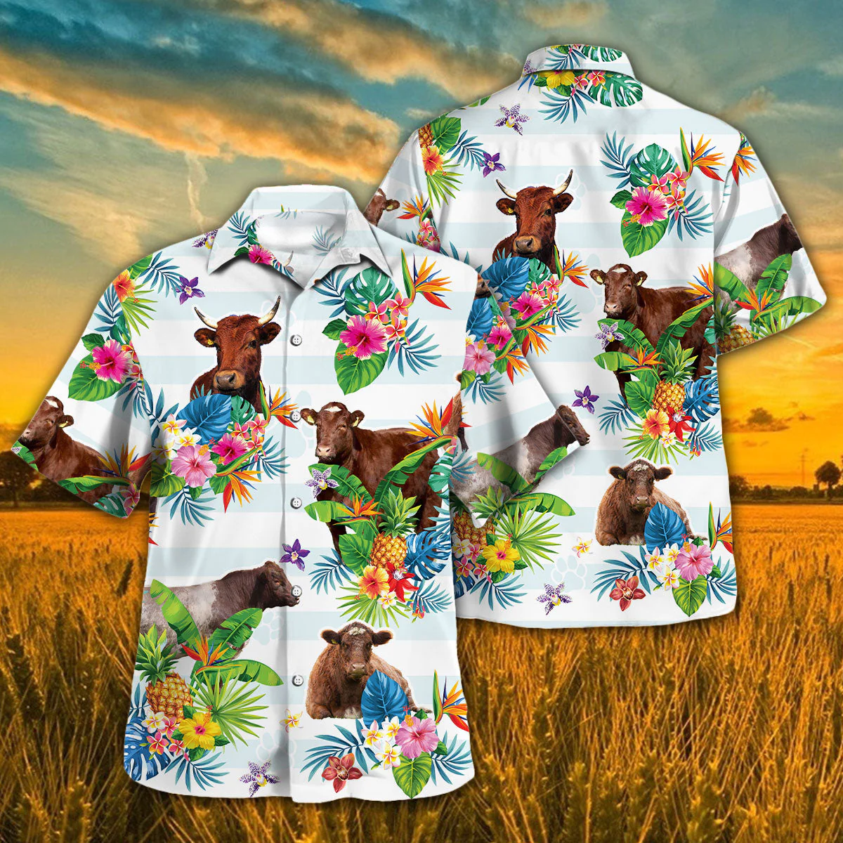 Shorthorn Hawaiian Theme Plants Pineapple All Over Printed 3D Hawaiian Shirt