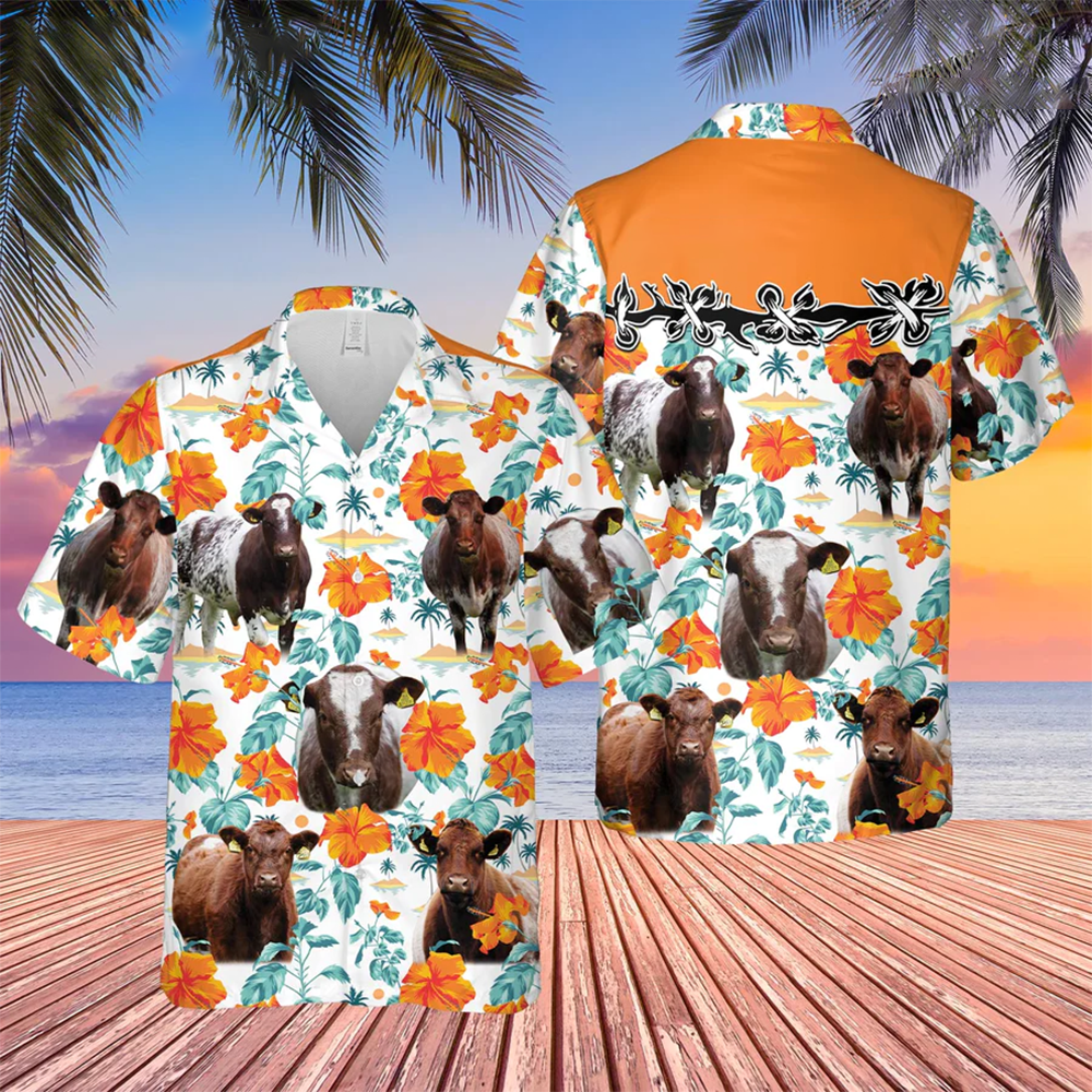Shorthorn Hibiscus Floral 3D Trendy Hawaiian Shirt
