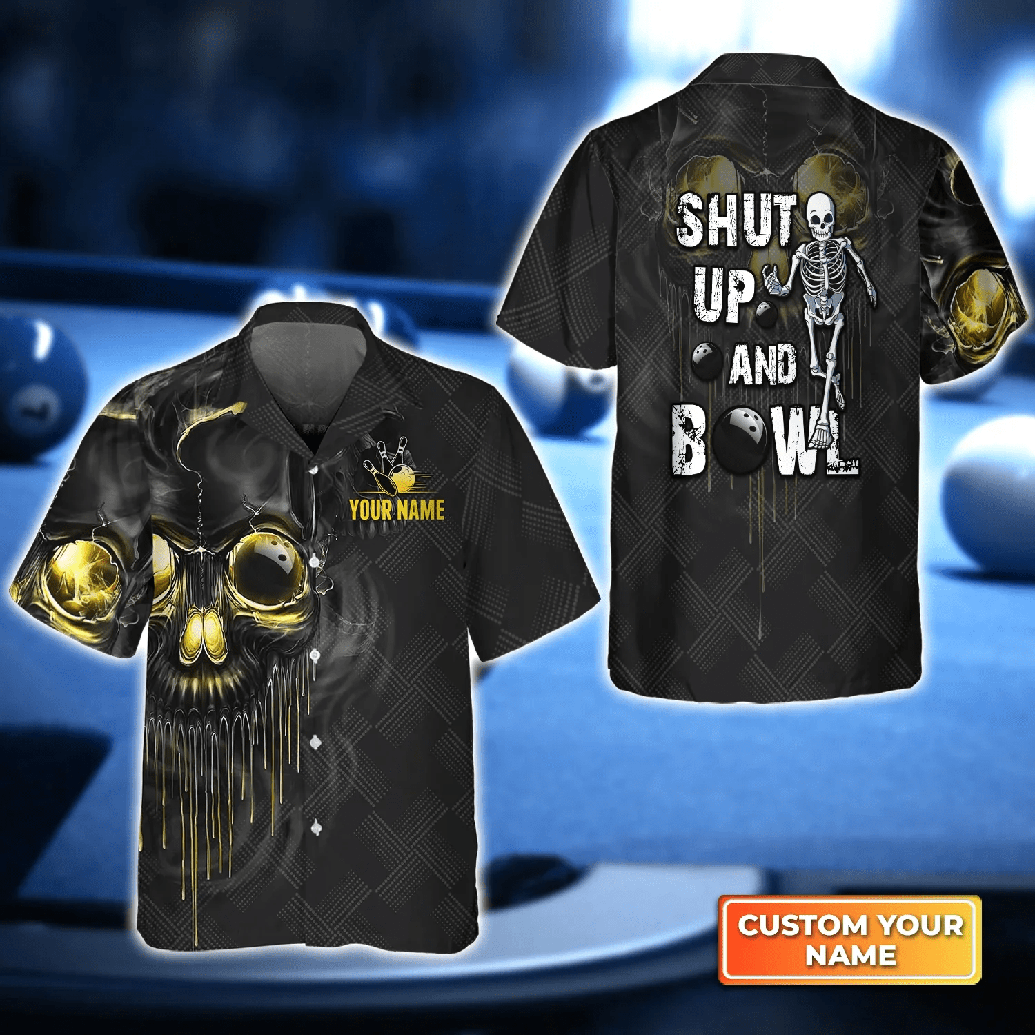 Shut Up And Bowl Golden Skull Trendy Hawaiian Shirt, Bowling Trendy Hawaiian Shirt For Men, Women, Bowling Team