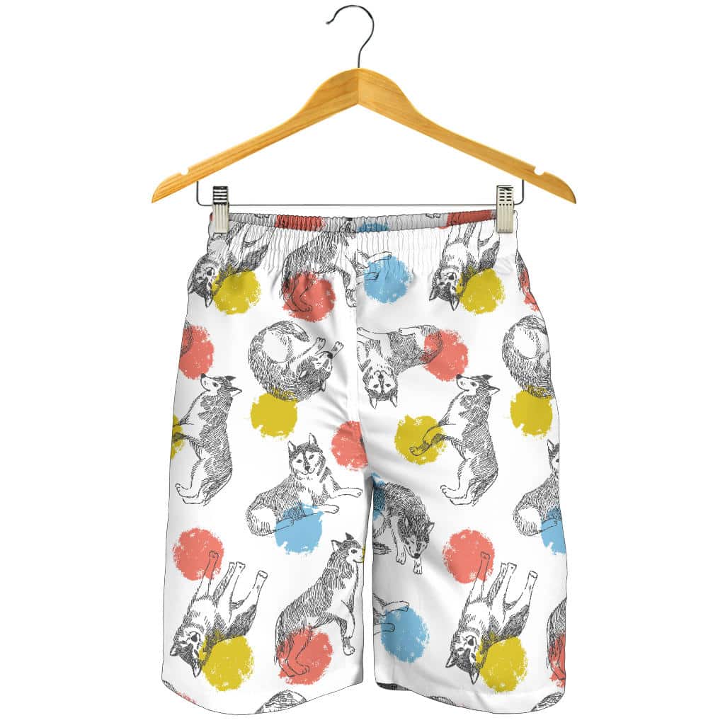 Siberian Husky And Colorful Circle Pattern For Men Women Kid Shorts