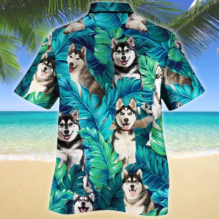 Siberian Husky Dog Lovers Gift Summer Beach Palm Tree Pattern Trendy Hawaiian Shirt