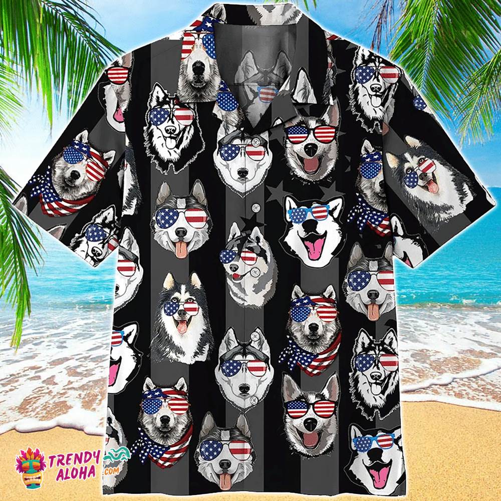 Siberian Husky Hawaiian Shirt Patriotic Husky, Aloha Hawaiian Shirts