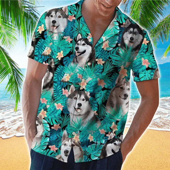 Siberian Husky Tropical 3D All Over Printed Trendy Hawaiian Shirt, Men’s Trendy Hawaiian Shirt Siberian Husky Tropical 3D All Over Printed Trendy Hawaiian Shirt, Men’s Trendy Hawaiian Shirt