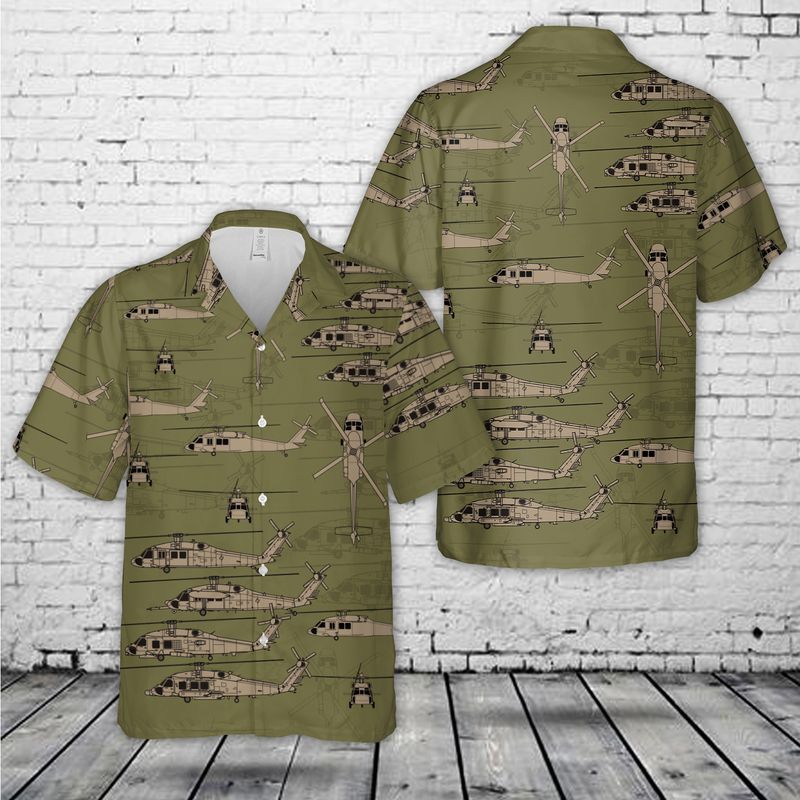 Sikorsky Uh-60 Black Hawk Silhouette Trendy Hawaiian Shirt