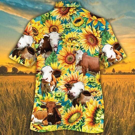 Simmental Cattle Lovers Sunflower Watercolor Trendy Hawaiian Shirt
