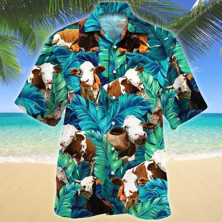 Simmental Cattle Lovers Trendy Hawaiian Shirt Green, Cow Trendy Hawaiian Shirt For Summer Gifts