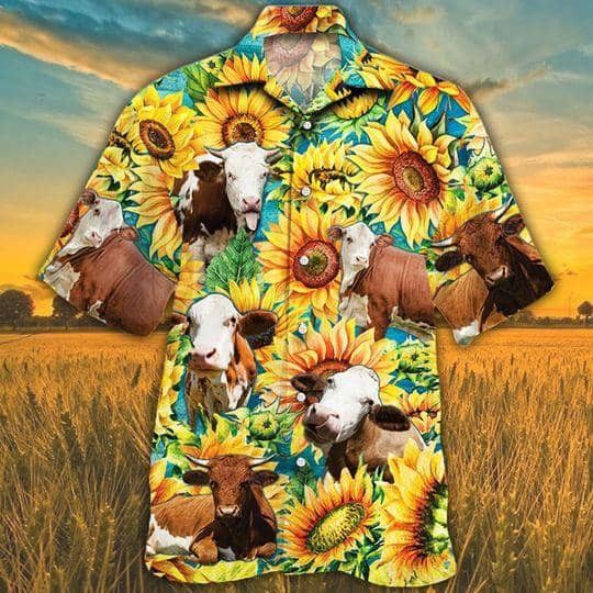 Simmental Cattle With Sunflower 3D Hawaiian Shirt Stylish Print