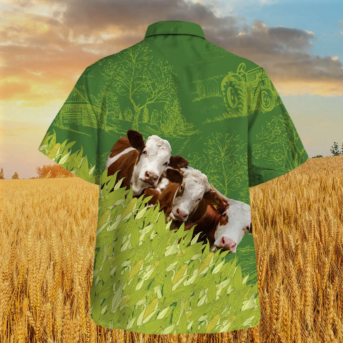 Simmental Farm Corn Pattern Trendy Hawaiian Shirt, Cow Trendy Hawaiian Shirt, Summer Trendy Hawaiian Shirt For Men And Women