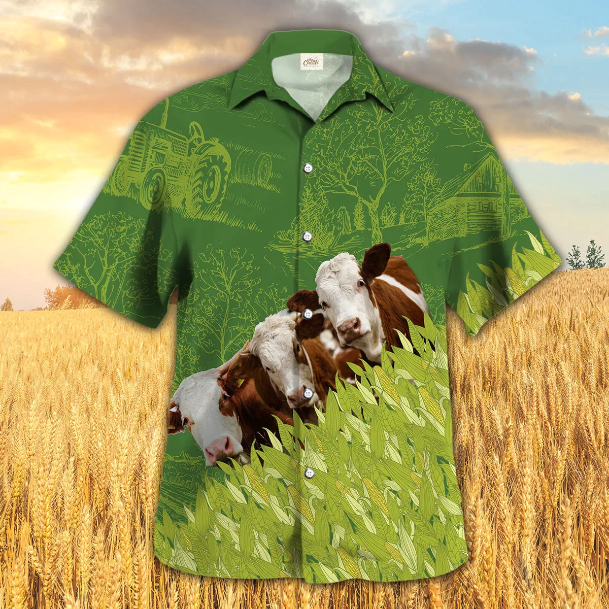 Simmental Farm Corn Pattern Trendy Hawaiian Shirt, Cow Trendy Hawaiian Shirt, Summer Trendy Hawaiian Shirt For Men And Women
