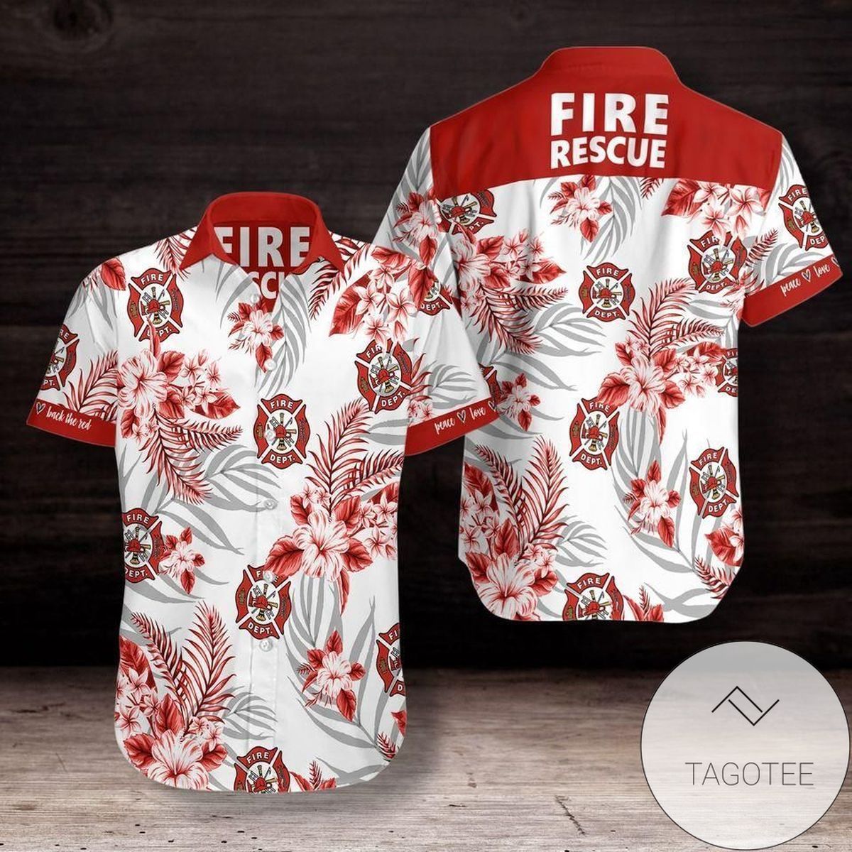 Simple Firefighter Fire Rescue Red Unisex Hawaiian Shirts