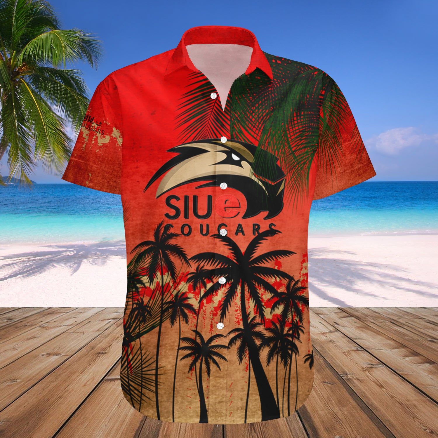 Siu Edwardsville Cougars Hawaii Shirt Coconut Tree Tropical Grunge – NCAA