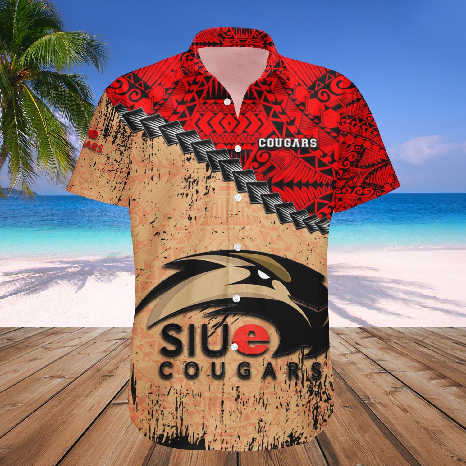 Siu Edwardsville Cougars Hawaii Shirt Grunge Polynesian Tattoo – NCAA