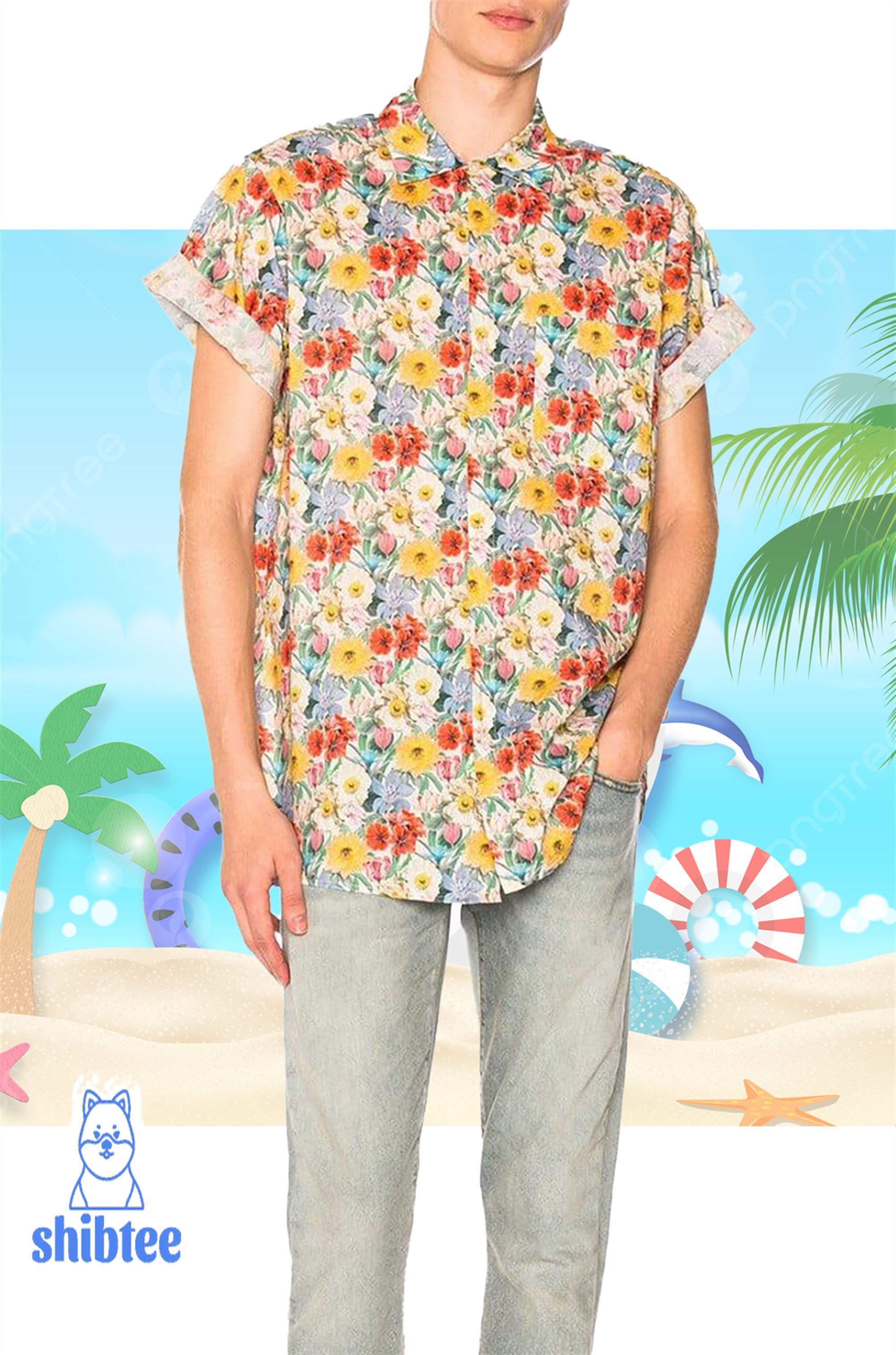 Skater Hawaiian Shirt with Multi Floral Design