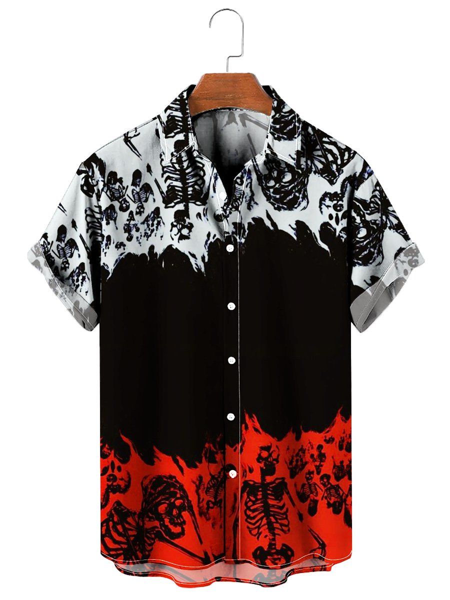 Skeleton Colorblock Print Hawaiian Shirt