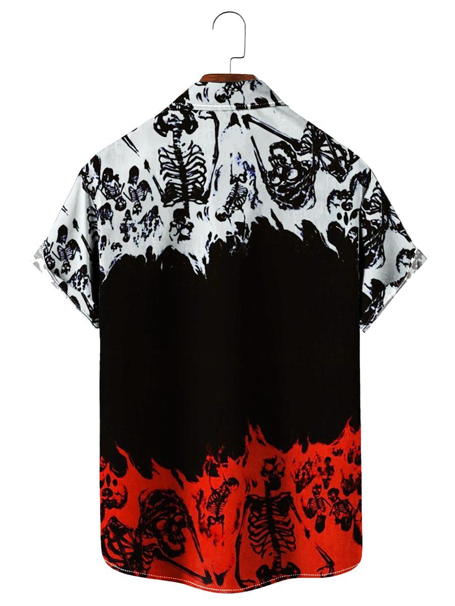 Skeleton Colorblock Print Hawaiian Shirt