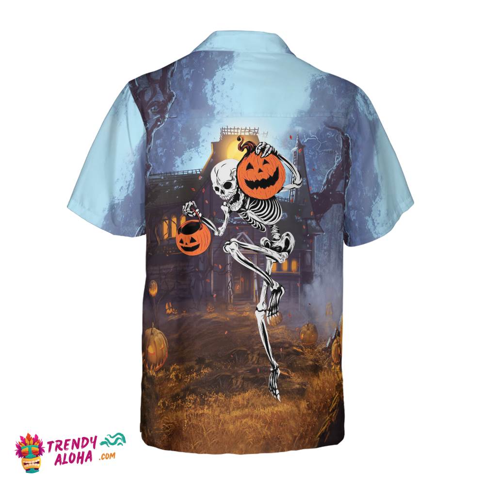 Skeleton Knows How To Dance Halloween Hawaiian Shirt, Spooky Pumpkin Shirt