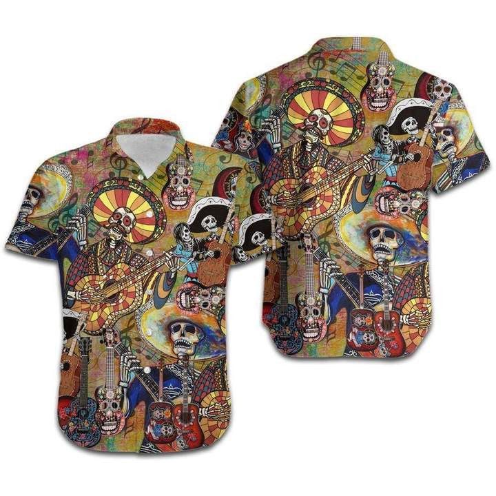 Skeleton Playing Guitar Retro Halloween Trendy Hawaiian Shirt, Vintage Trendy Hawaiian Shirt For Skeleton Playing Guitar Retro Halloween Trendy Hawaiian Shirt, Vintage Trendy Hawaiian Shirt For