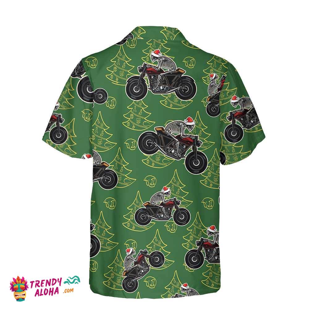 Skeleton Riding Motorcycle Christmas Hawaiian Shirt, Funny Christmas Gift For Bikers