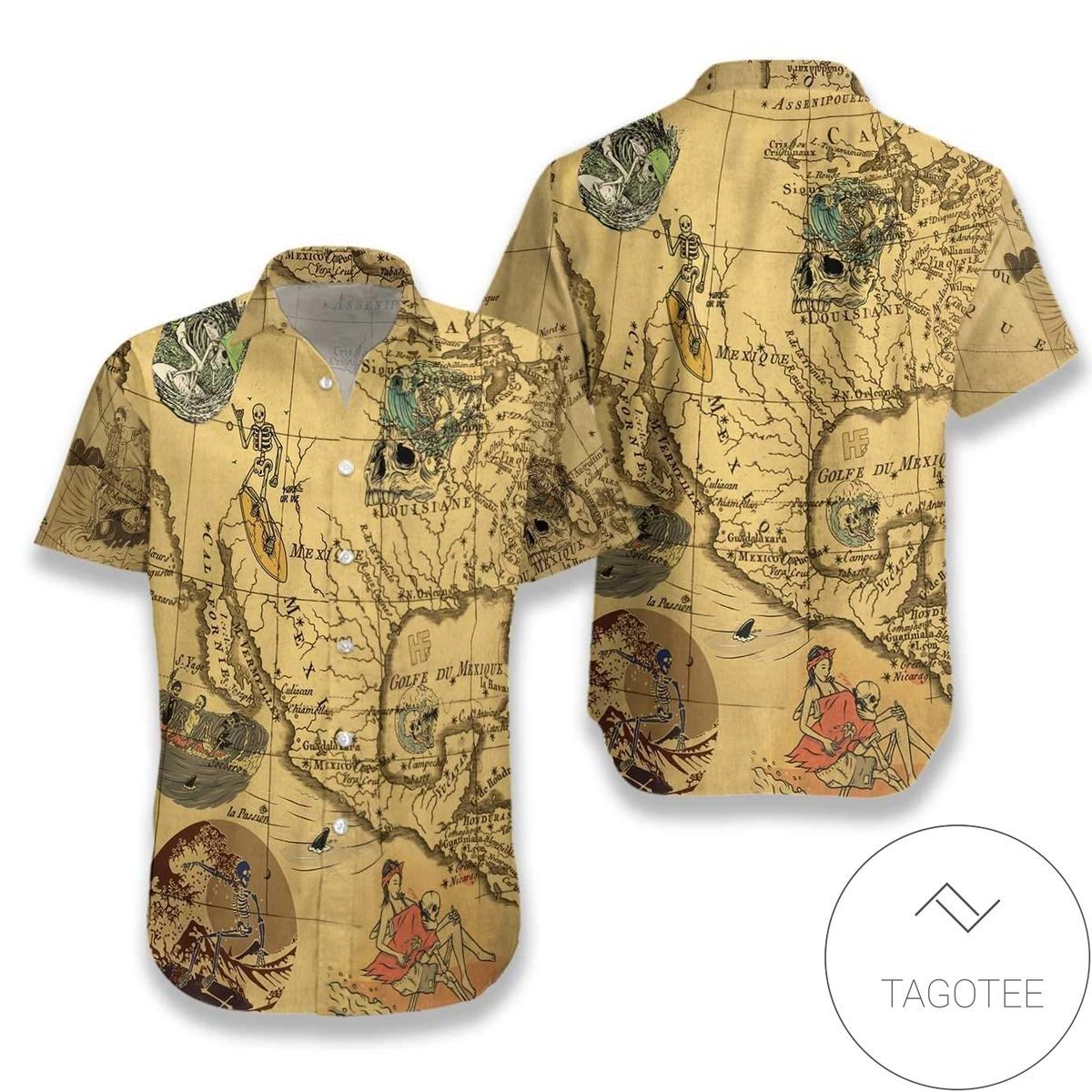 Skeleton Surfer Captures Wave Hawaiian Shirt Design