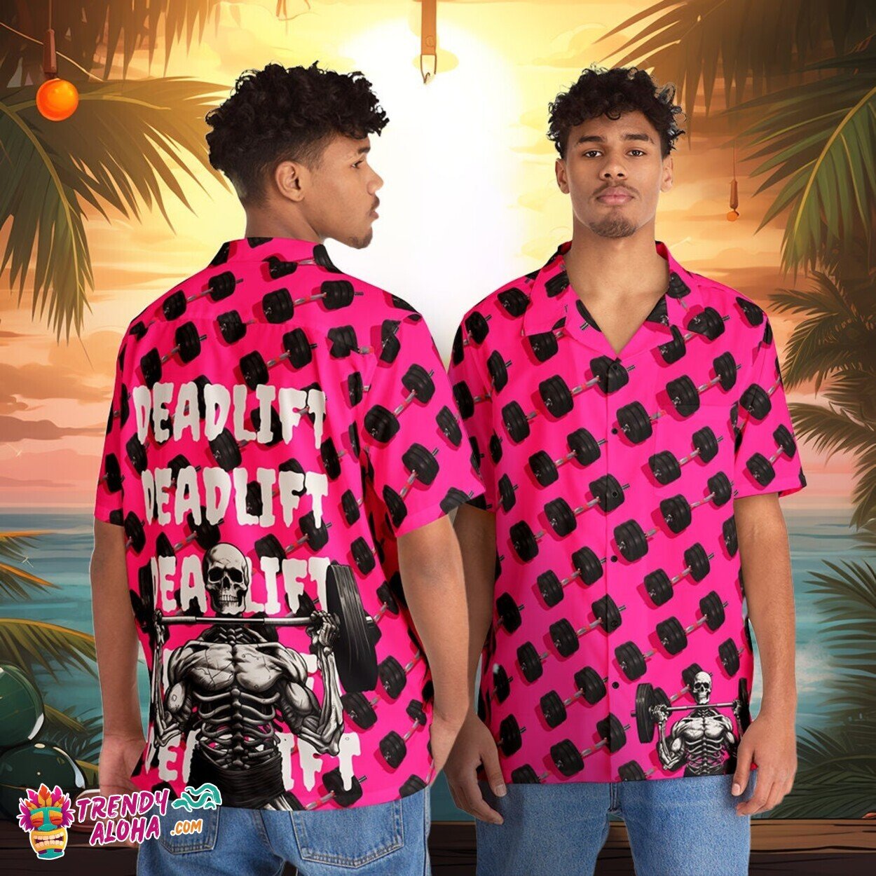 Skeleton Weightlifter Button-Up Shirt for Gym Motivation and Beach Trips