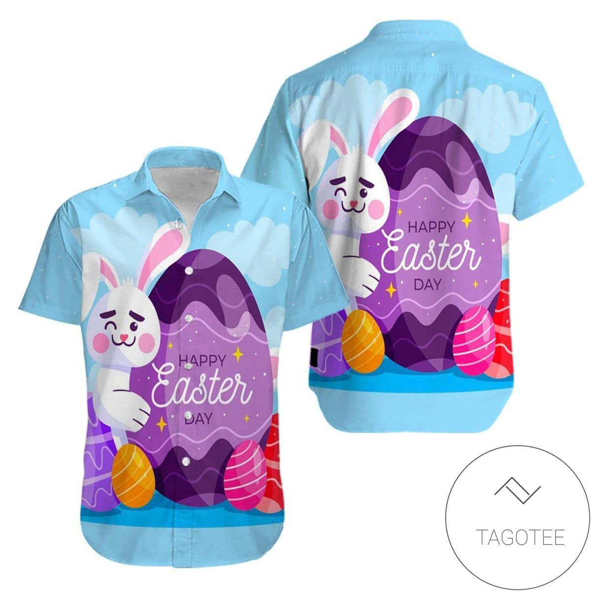 Skies Blue with Easter Bunnies on this Lovely Hawaiian Shirt