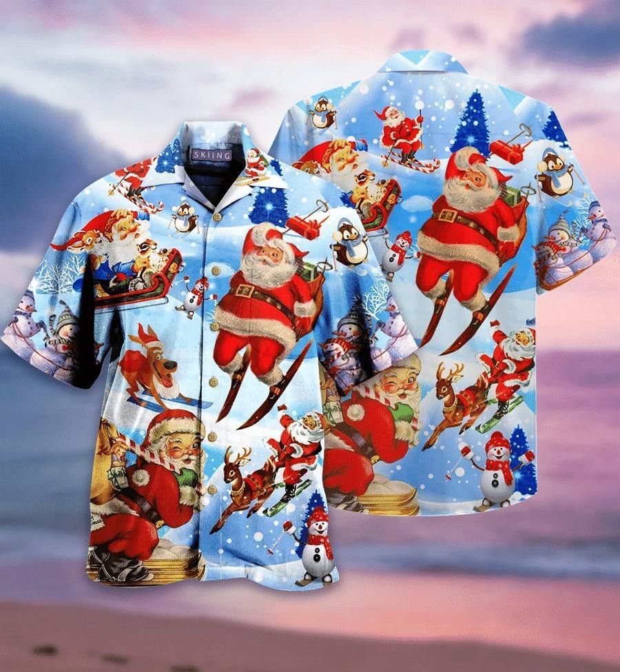 Skiing Santa Claus Trendy Hawaiian Shirt