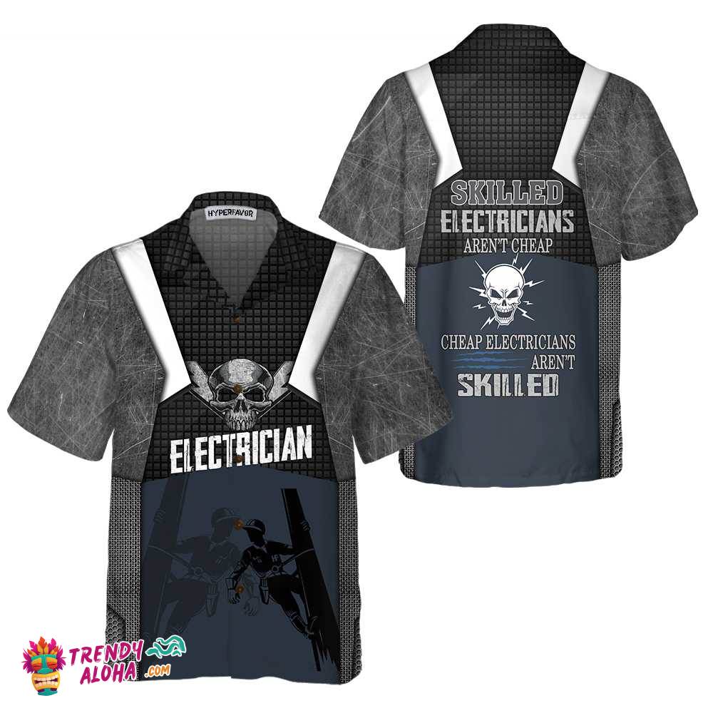 Skilled Electricians Skull Black Electrician Hawaiian Shirt For Men