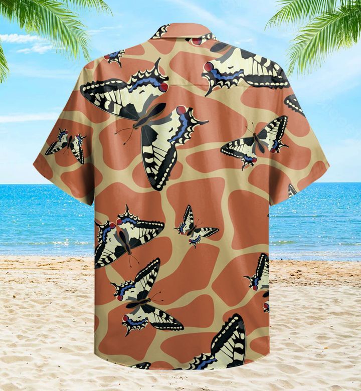 Skins Giraffe Machaon Butterflies Orange Trendy Hawaiian Shirt 3D Summer Gifts