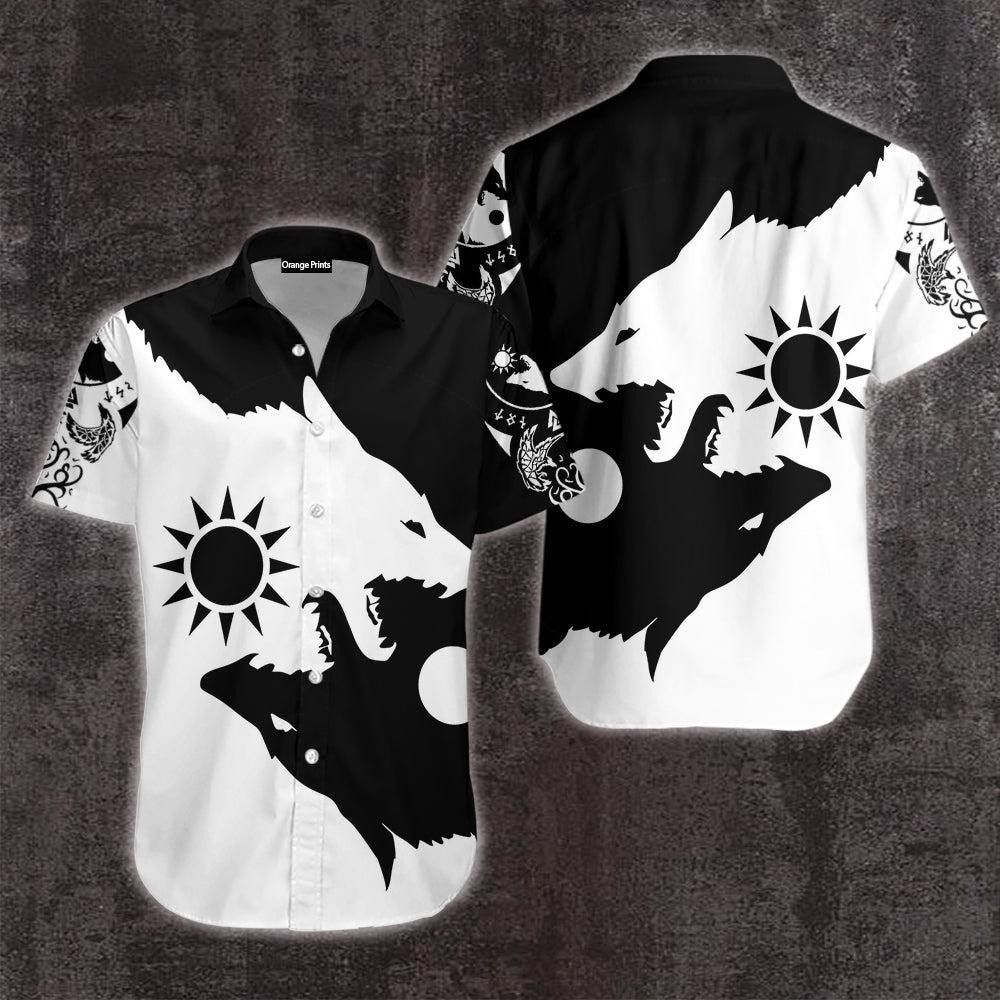 Skoll and Hati Viking Lore in Wolf Hawaiian Shirt