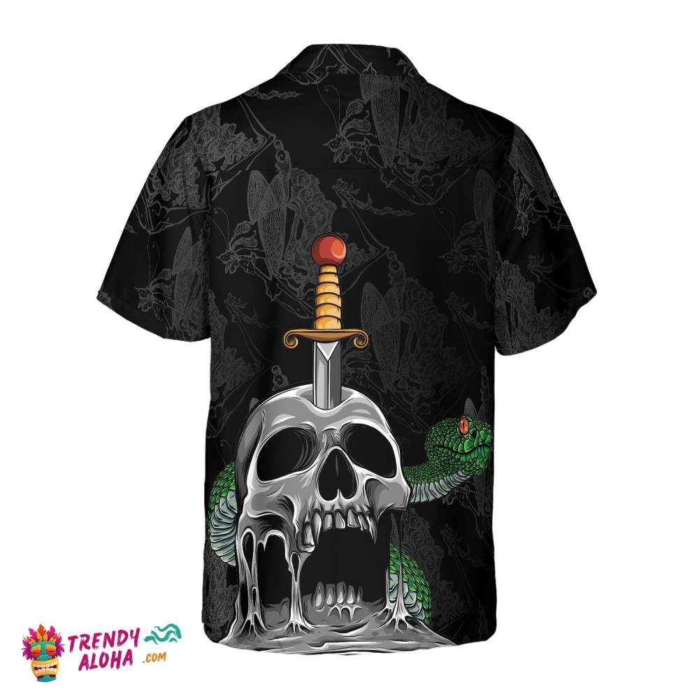 Skull & Snake Gothic Hawaiian Shirt, Dark Sword Melted Black Skull Hawaiian Shirt