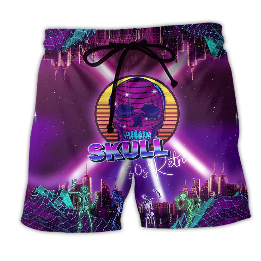Skull 80S Retro Style Trendy Aloha Hawaiian Beach Shorts Skull 80S Retro Style Trendy Aloha Hawaiian Beach Shorts