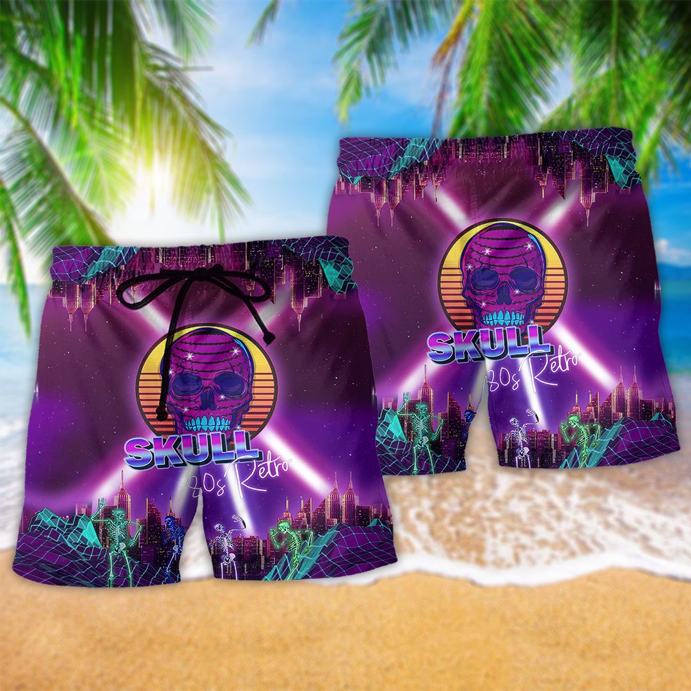 Skull 80S Retro Style Trendy Aloha Hawaiian Beach Shorts