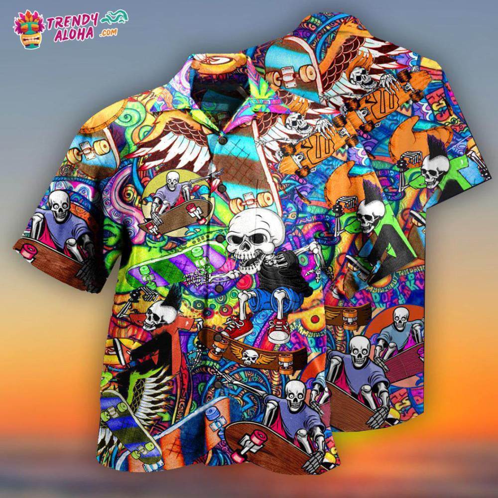 Skull Amazing Skateboarding Hawaiian Shirt – Trendy Aloha