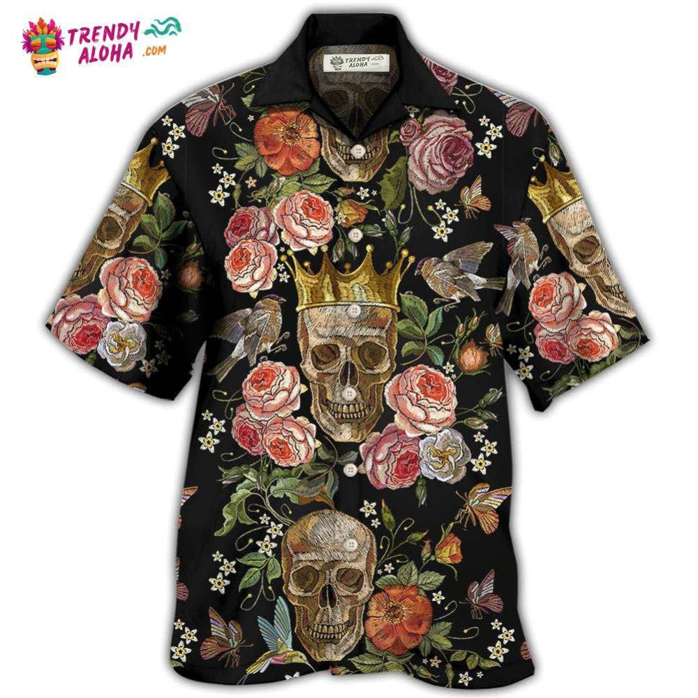 Skull And Flowers Art Hawaiian Shirt – Trendy Aloha